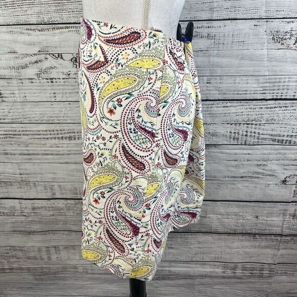 Talbots Skirt Plus size 12W Petite White Pink Yellow Paisley Knee A Line Boho - Picture 5 of 8
